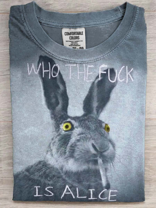 Funny Text Bunny Smoking Print Casual Koszulka z krótkim rękawem