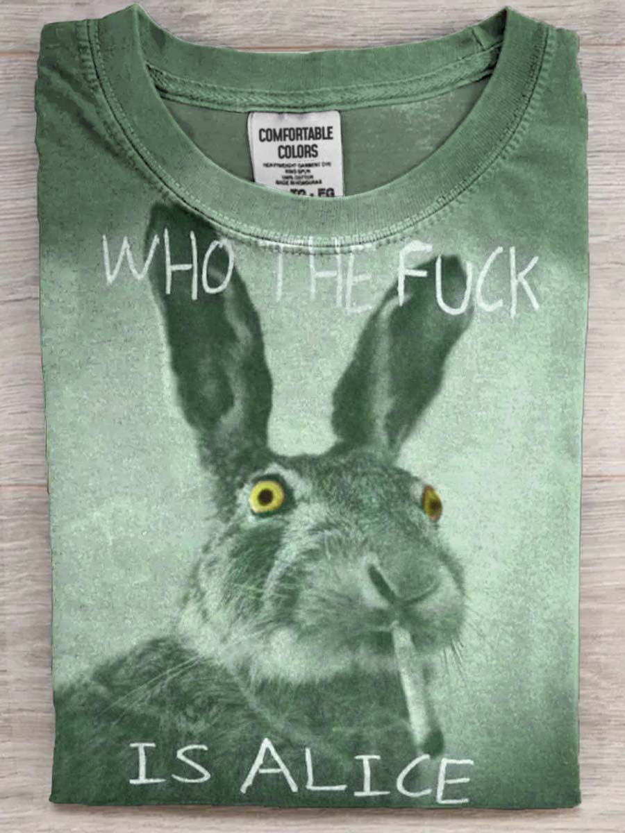 Funny Text Bunny Smoking Print Casual Koszulka z krótkim rękawem
