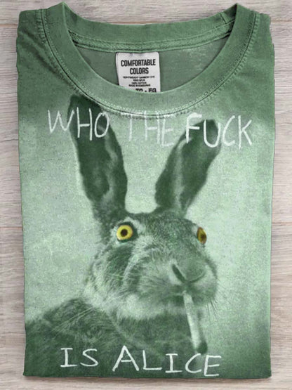 Funny Text Bunny Smoking Print Casual Koszulka z krótkim rękawem