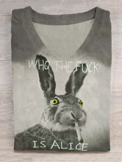 Funny Cute Bunny Smoking Print Casual Koszulka z krótkim rękawem