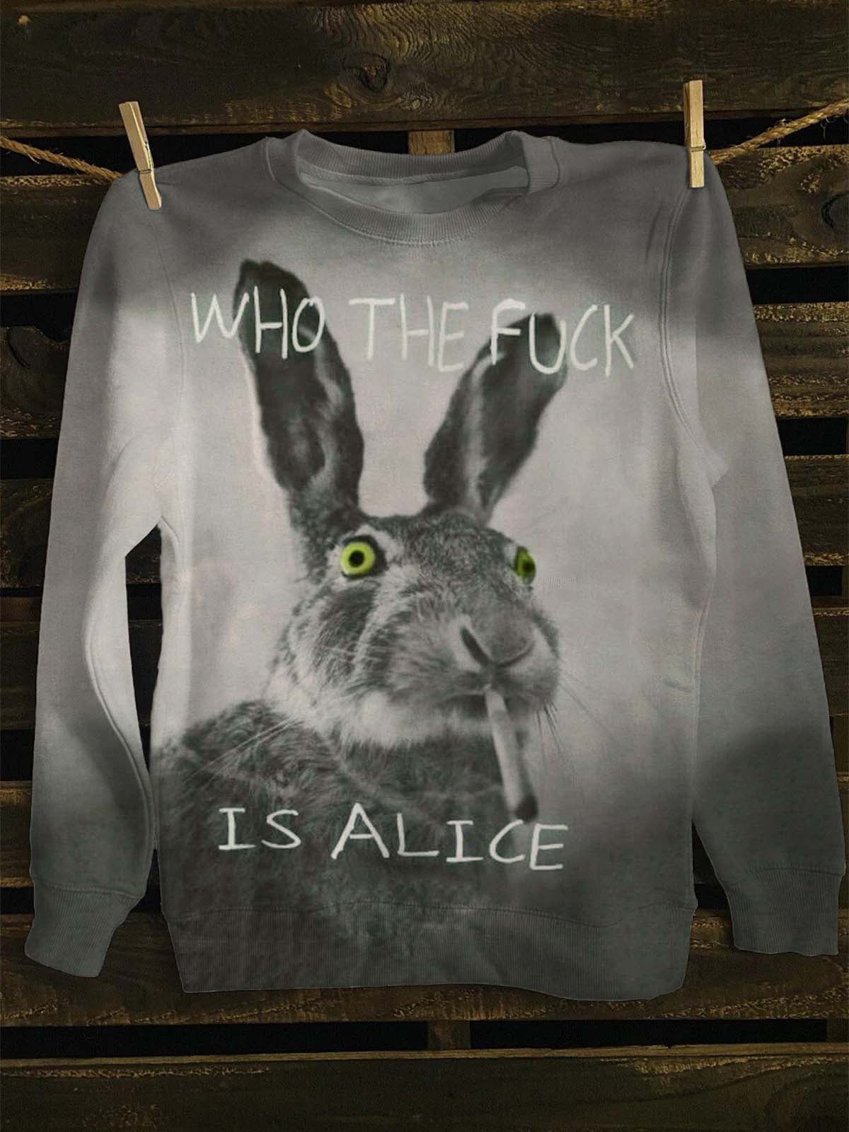 Zabawna słodka bluza z nadrukiem dla palących króliczka Casual Crew Neck