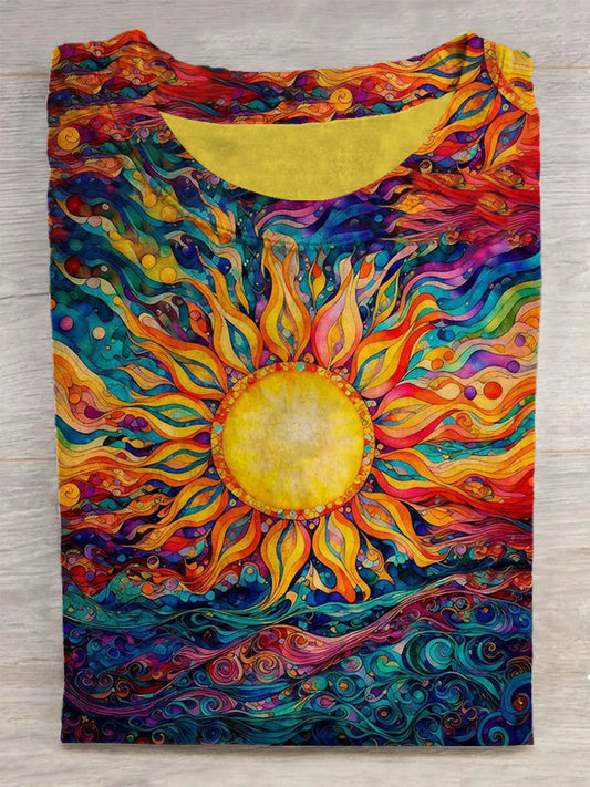 Unisex Sun God Kolorowa koszulka z nadrukiem abstrakcyjnym