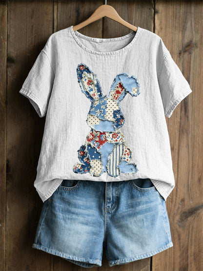 Damski Królik Patchwork Art Print Casual Top