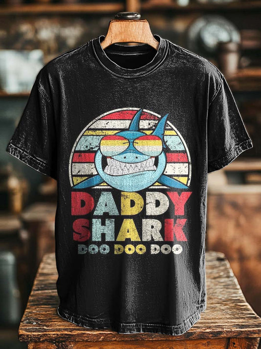 „ Daddy Shark ”Rekin Print Casual Koszulka z krótkim rękawem