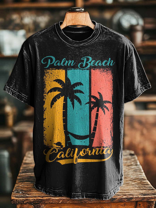 „ Palm Beach California ”z nadrukiem Casual Koszulka z krótkim rękawem