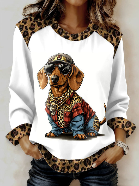 Damska casualowa bluza z nadrukiem Leopard w stylu vintage