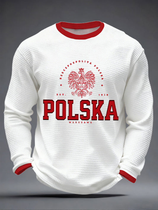 Męska Polska Waffle Print Casual T-Shirt