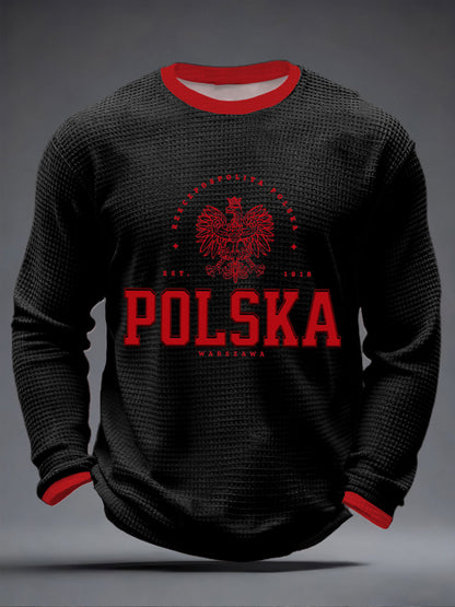 Męska Polska Waffle Print Casual T-Shirt