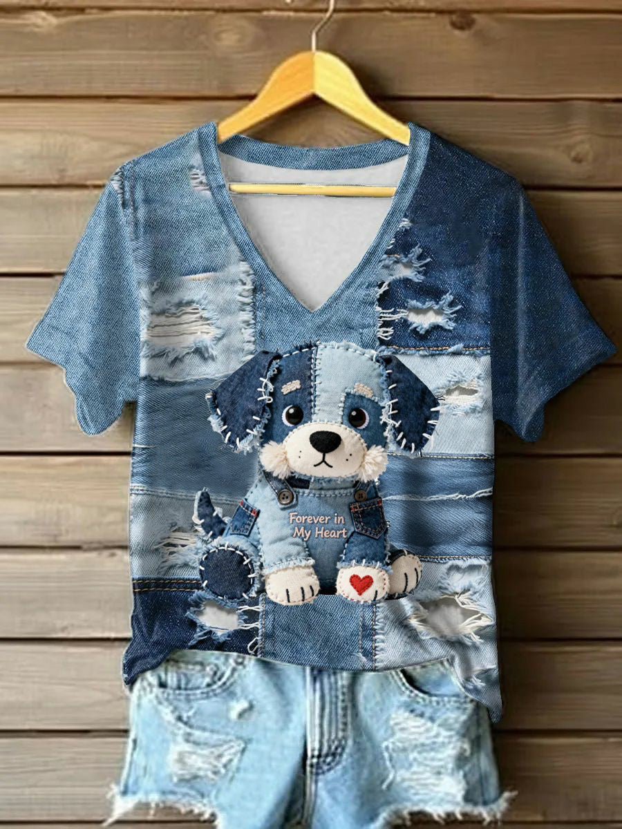 Damska koszulka z nadrukiem patchworku w stylu vintage