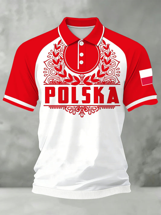 Męska koszulka polo z nadrukiem flagi polskiej