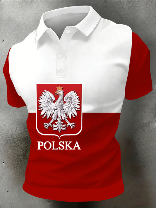 Męska koszulka polo z nadrukiem flagi polskiej
