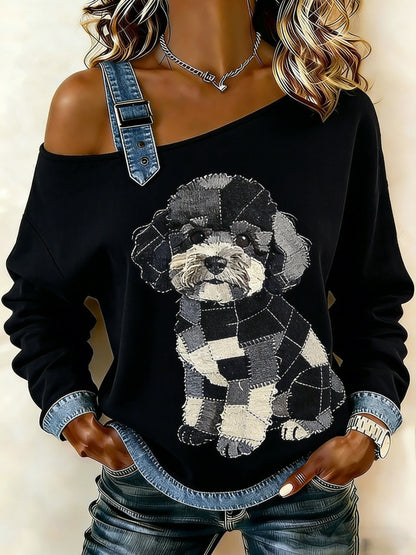 Damska bluza z motywem patchworku z nadrukiem w stylu vintage