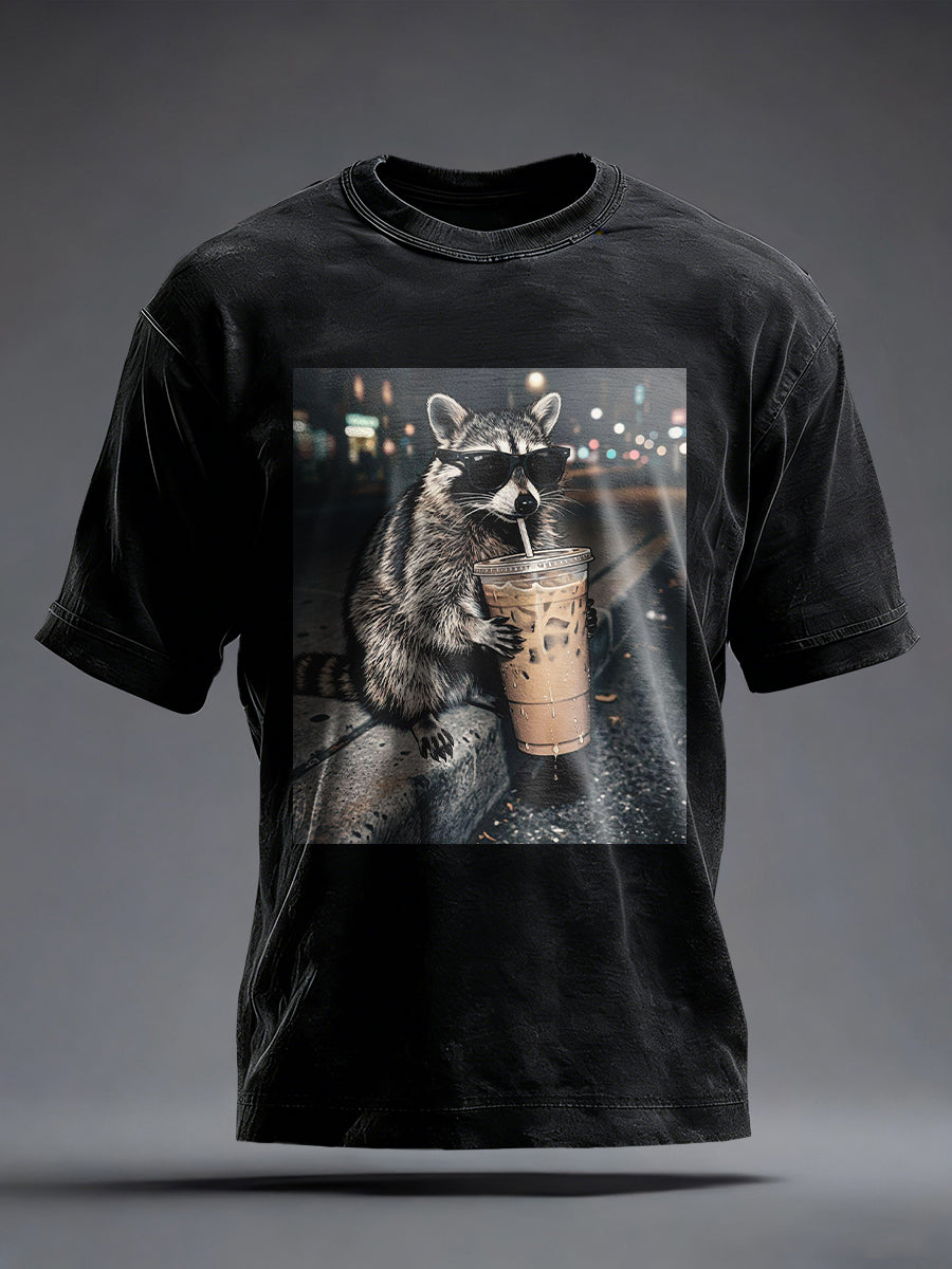 Męski zabawny szop do picia mrożonej kawy z nadrukiem Vintage T-Shirt