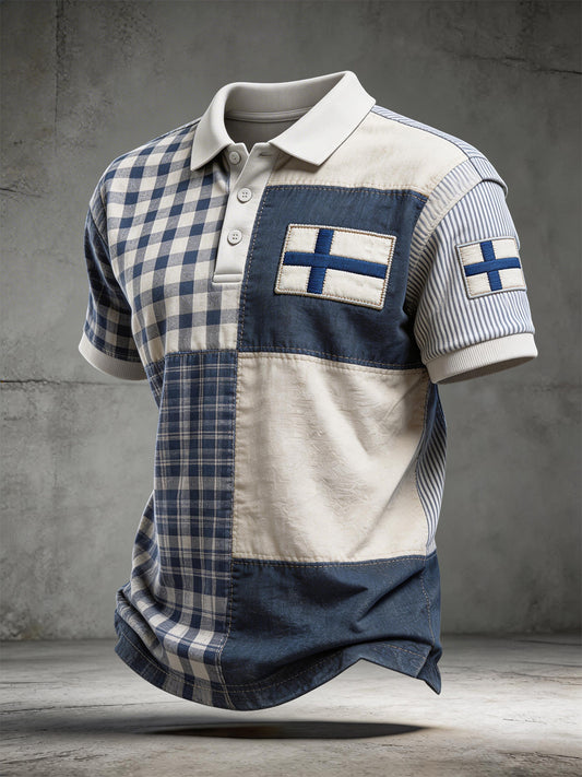 Męska koszulka polo z flagą Finlandii Patchwork Patchwork Patchwork