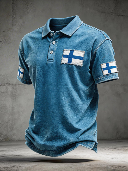 Męska koszulka polo z flagą Finlandii Patchwork Patchwork Patchwork