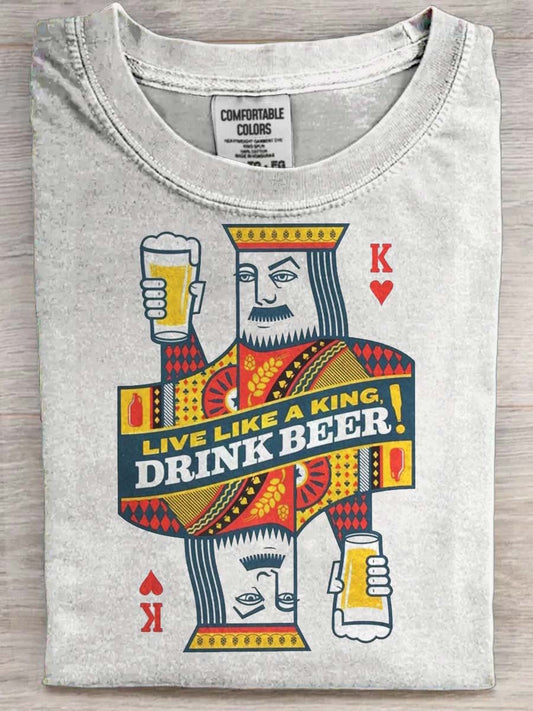 Funny Beer King Print Casual Koszulka z krótkim rękawem