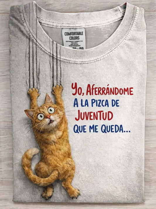 Funny Cat Print Casual Koszulka z krótkim rękawem