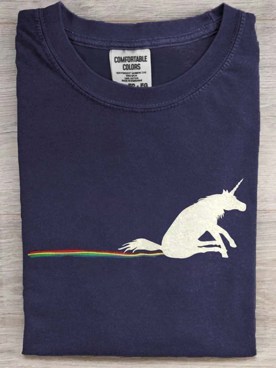 Funny Rainbow Unicorn Print Casual Koszulka z krótkim rękawem