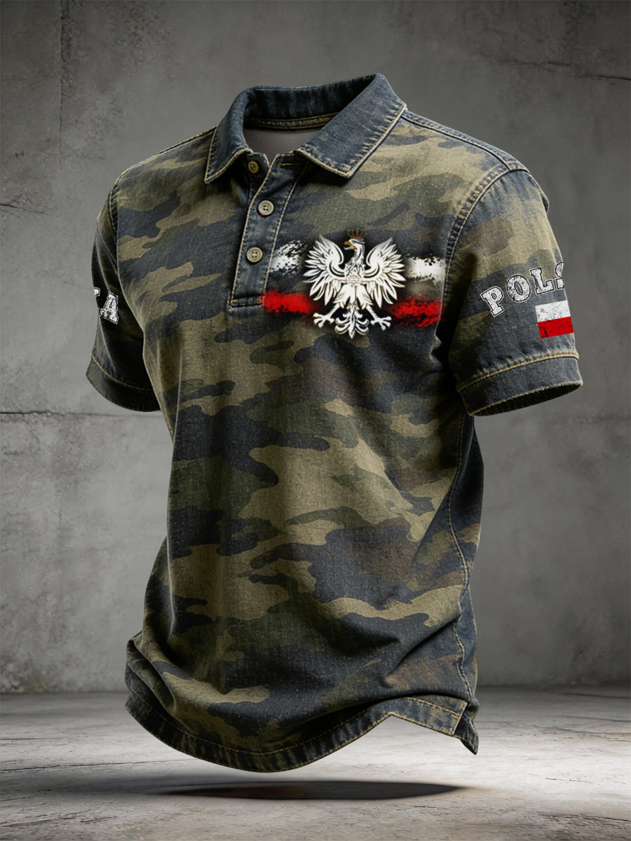 Retro polski orzeł kamuflaż Art Casual Koszulka polo