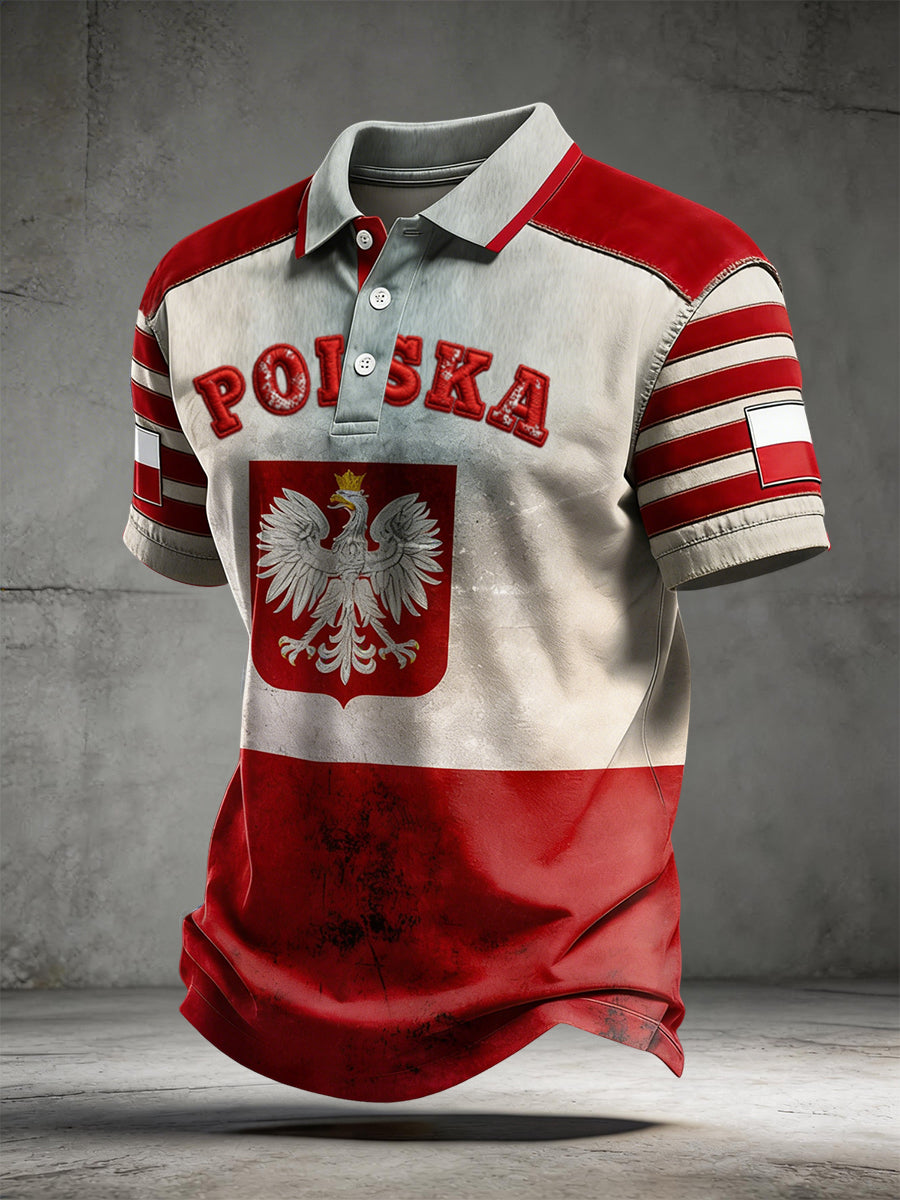 Vintage-Myte polski orzeł Patchwork Casual Koszulka polo
