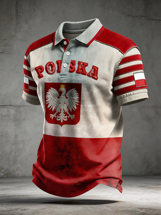 Vintage-Myte polski orzeł Patchwork Casual Koszulka polo