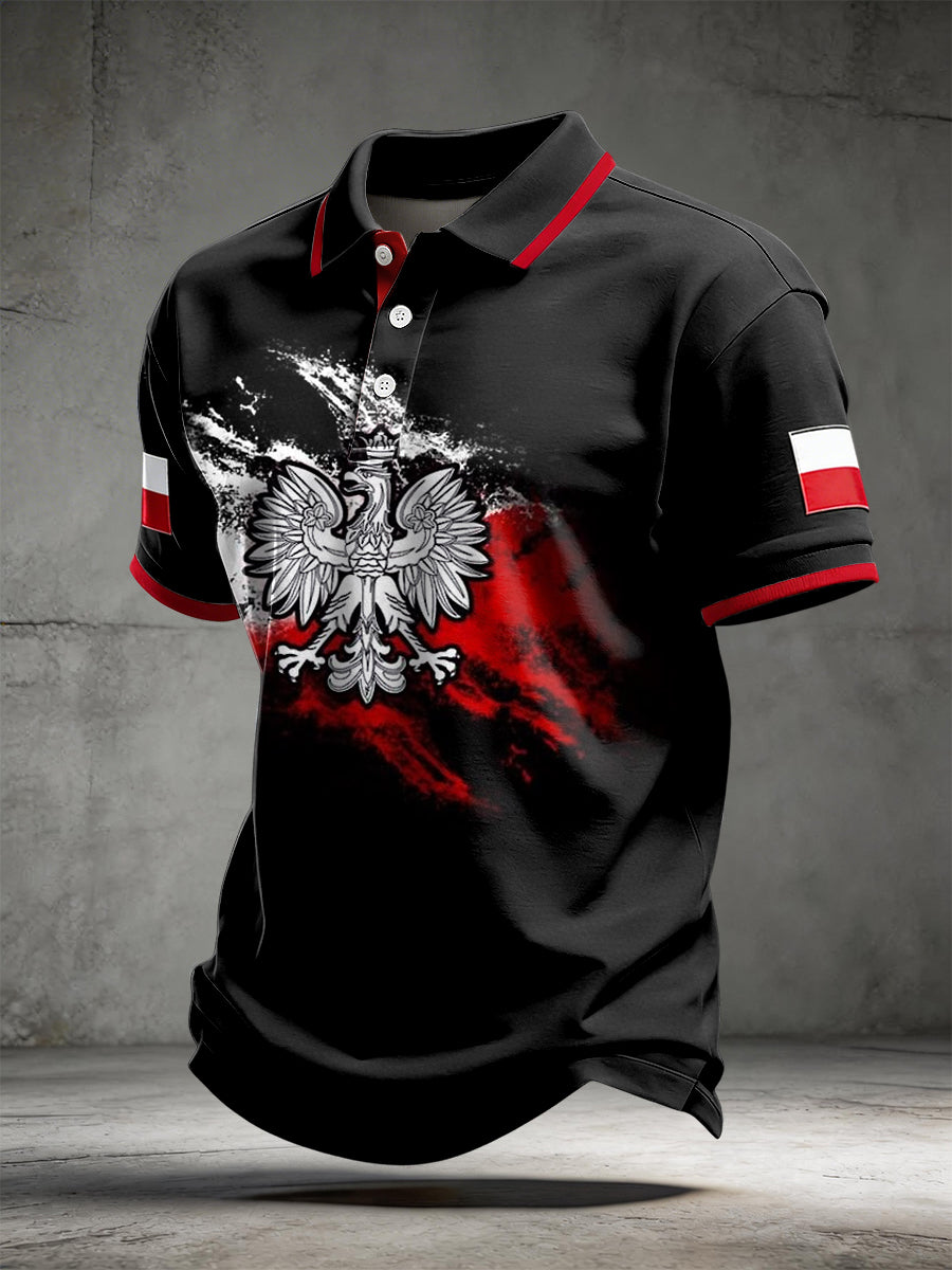 Klasyczna koszulka polo w stylu retro abstrakcyjny polski emblemat orła