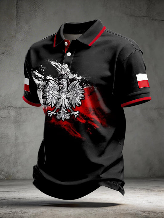 Klasyczna koszulka polo w stylu retro abstrakcyjny polski emblemat orła
