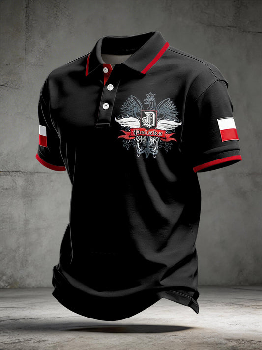 Klasyczna casualowa koszulka polo w stylu retro z polskim orłem