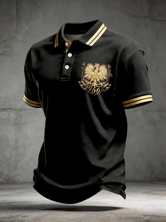 Retro Abstrakcyjny Polski Orzeł Złoty Klasyczny Casual Koszulka Polo