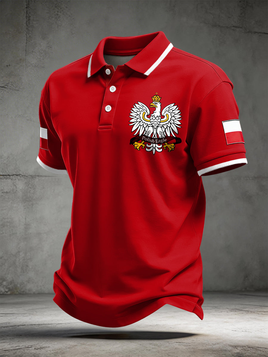 Retro czerwony polski biały orzeł casualowa koszulka polo
