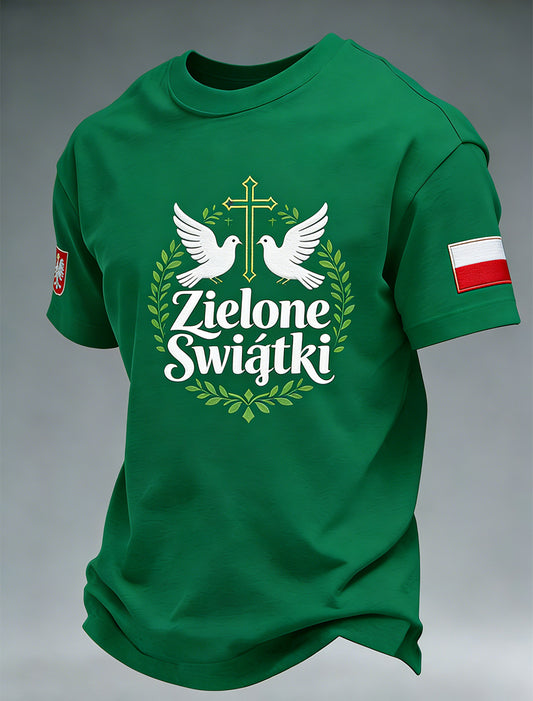 Męska koszulka z nadrukiem zielonoświątkowym