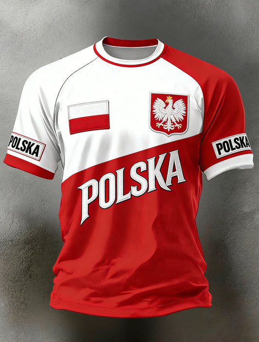 Męski wzór w kolorze polskiej flagi artystycznej Patchwork T-Shirt
