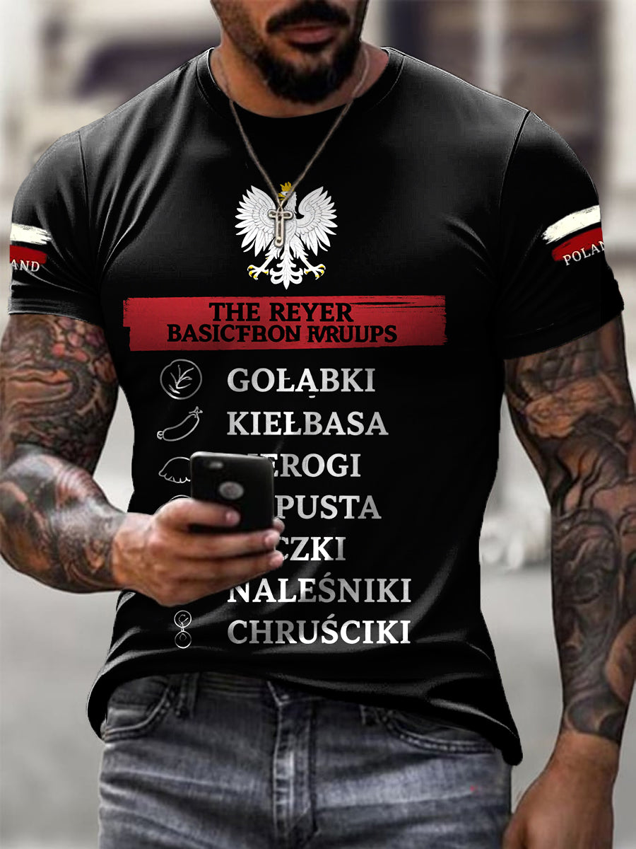 Męskie Retro Inspirowane Polską T-Shirt Casual