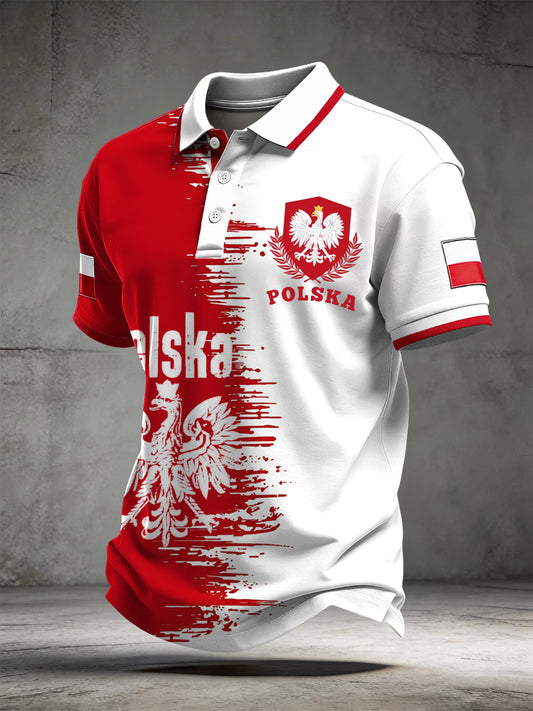 Retro abstrakcyjny tusz umyty polski orzeł Casualowa koszulka polo