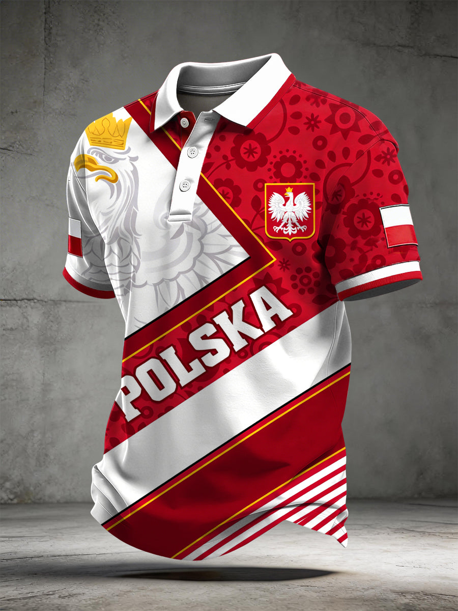 Vintage Polski Orzeł Geometryczny Stripe Casual Koszulka polo