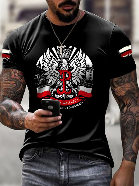 Męskie Retro Polski Patriot Casual T-Shirt