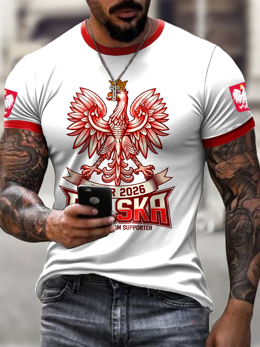 Męskie Retro Polski Orzeł Piłka nożna Casual T-Shirt