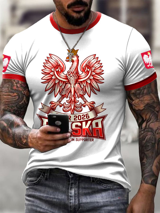 Męskie Retro Polski Orzeł Piłka nożna Casual T-Shirt