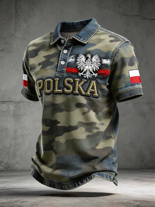 Retro Abstrakcyjny Polski Orzeł Camo Casual Koszulka polo