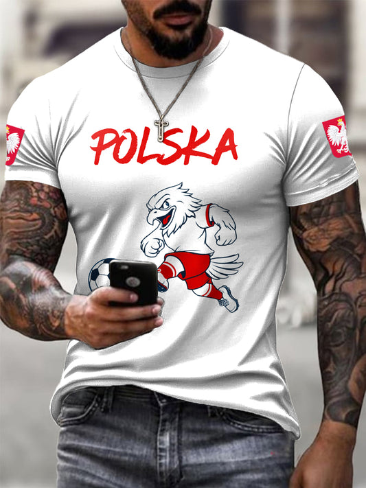 Męska koszulka retro polska piłka nożna Casual