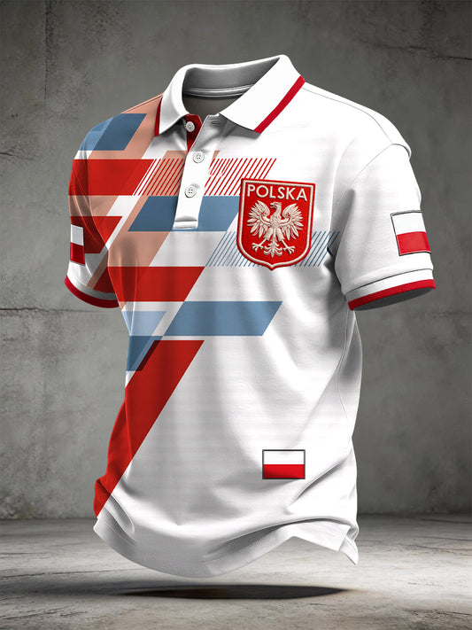 Vintage Polski Orzeł Gradient Geometryczny Casual Koszulka Polo