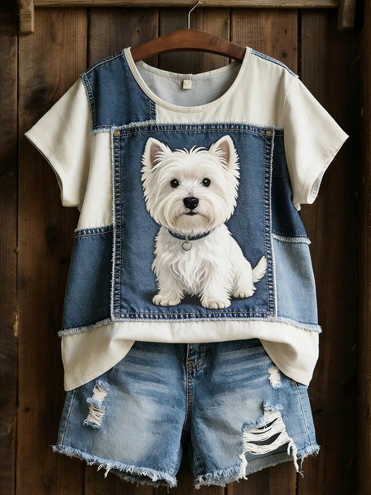 Retro koszulka w stylu casual z patchworkiem w zwierzęce wzory