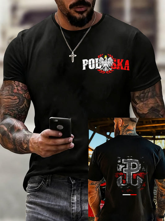 Męski koszulka casual z nadrukiem w stylu vintage z flagą Polski