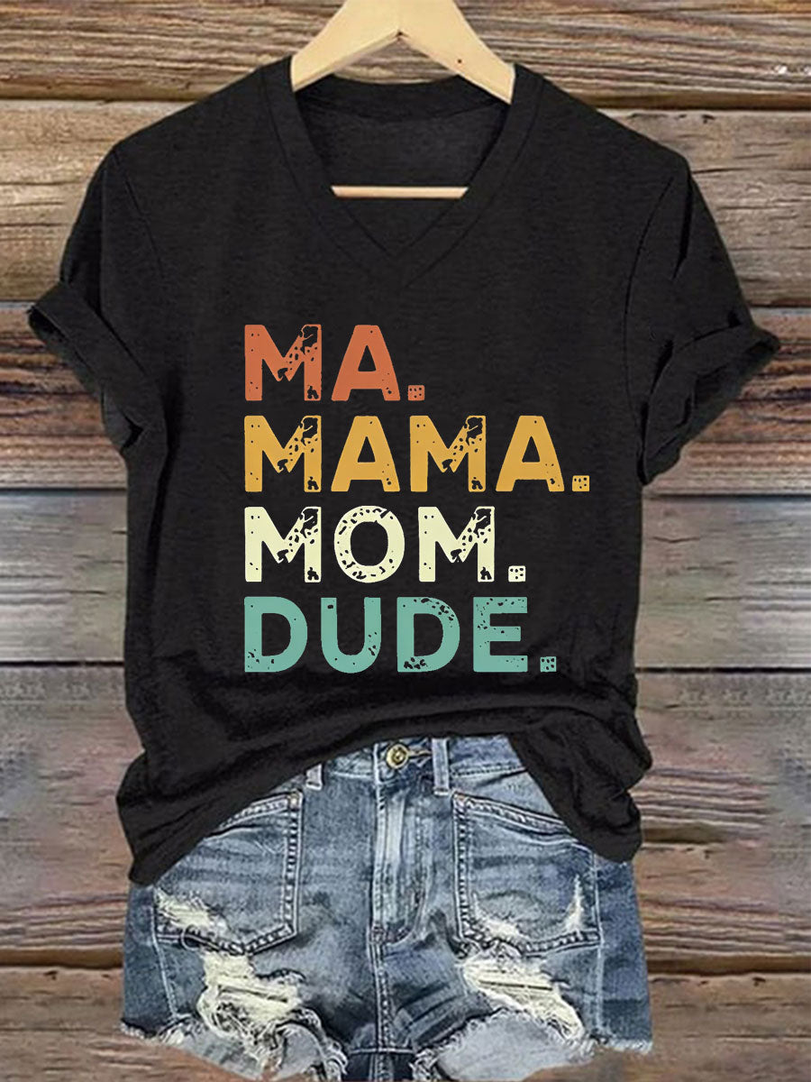 Damska koszulka z krótkim rękawem Ma Mama Mom Dude Iron On