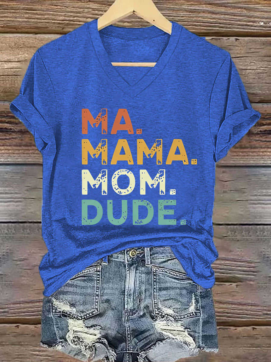 Damska koszulka z krótkim rękawem Ma Mama Mom Dude Iron On
