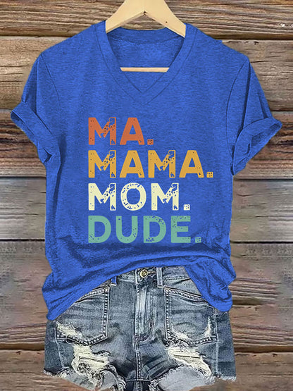 Damska koszulka z krótkim rękawem Ma Mama Mom Dude Iron On