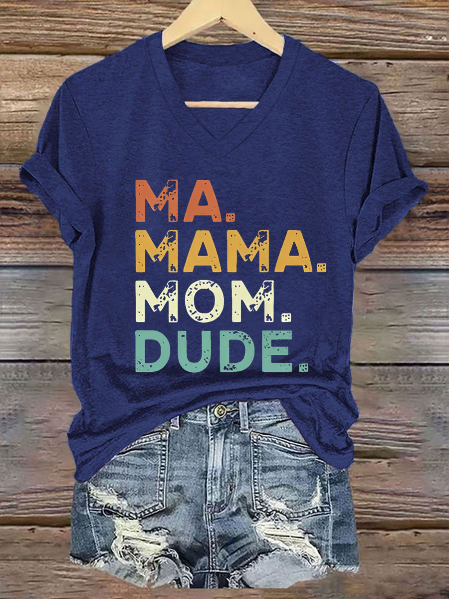Damska koszulka z krótkim rękawem Ma Mama Mom Dude Iron On