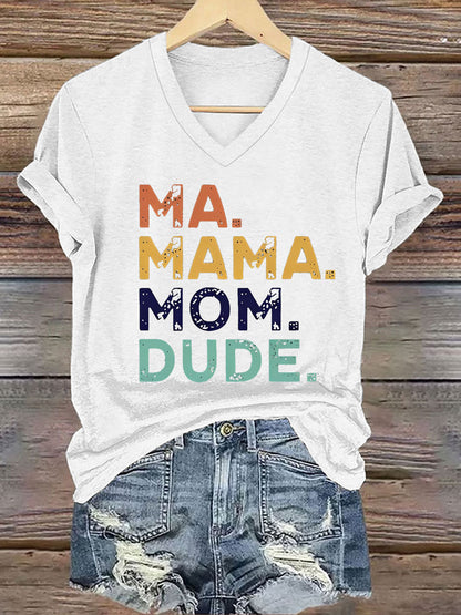 Damska koszulka z krótkim rękawem Ma Mama Mom Dude Iron On