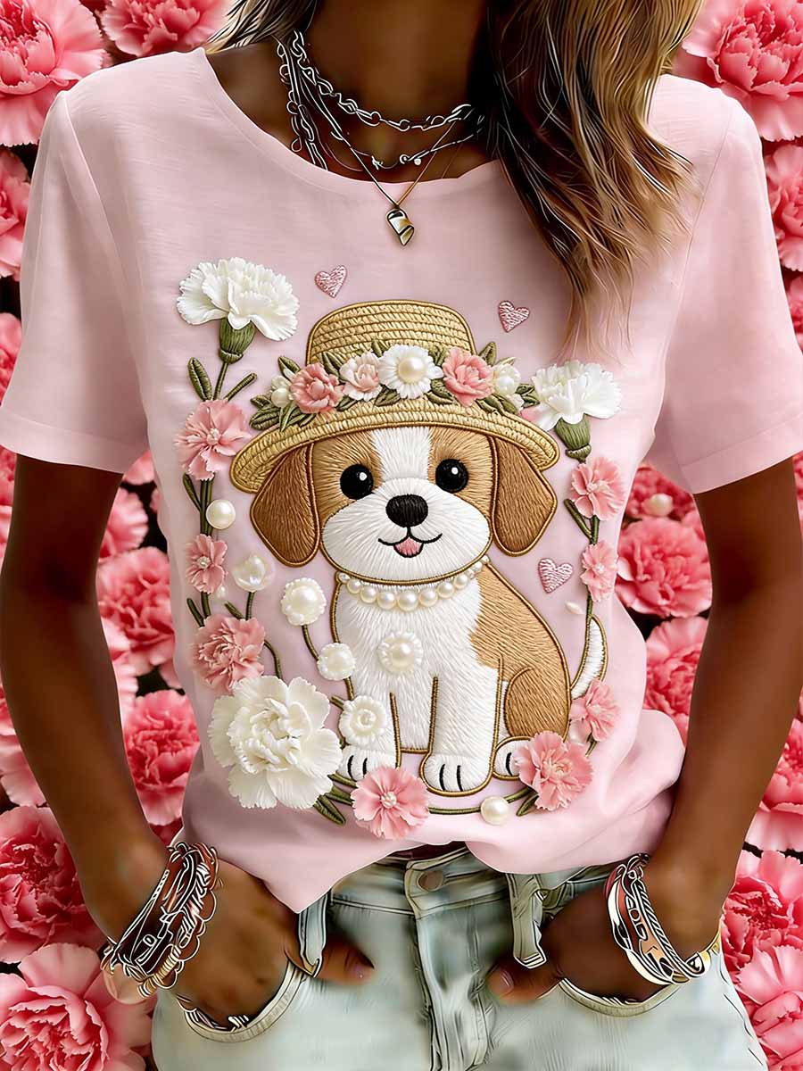 Elegancki codzienny t-shirt damski z nadrukiem „Dog Mom Love”