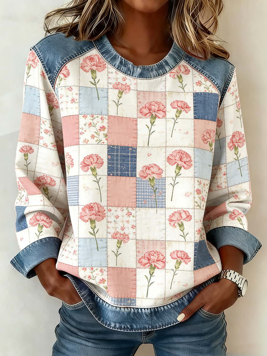 Damski Goździk z kwiatowym nadrukiem Jenim Patchwork Top